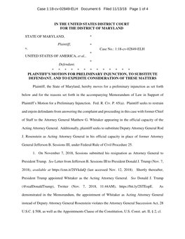 Case 1:18-Cv-02849-ELH Document 6 Filed 11/13/18 Page 1 of 4