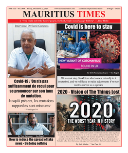 MAURITIUS TIMES L “You Could Not Bribe Honest People, but Bad People Would Accept Bribery”