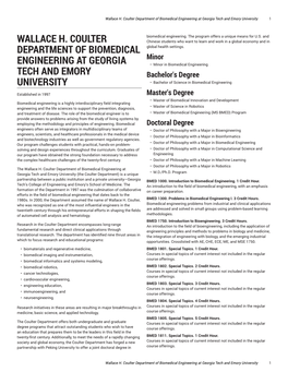 Wallace H. Coulter Department of Biomedical Engineering at Georgia Tech and Emory University 1