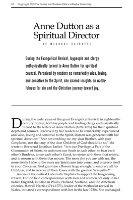 Anne Dutton As a Spiritual Director by Michael Sciretti