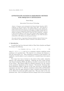 Approximate Maximum Likelihood Method for Frequency Estimation