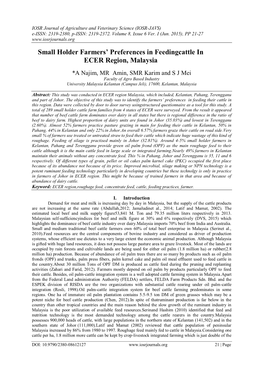 Small Holder Farmers' Preferences in Feedingcattle in ECER Region