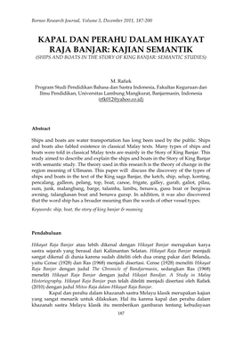 Kapal Dan Perahu Dalam Hikayat Raja Banjar: Kajian Semantik (Ships and Boats in the Story of King Banjar: Semantic Studies)