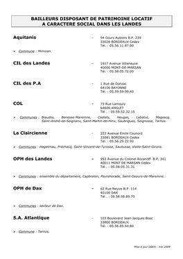 Liste Des Bailleurs Disposant De Logements Sociaux Sur Le Département