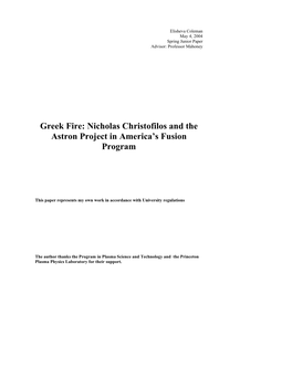 Nicholas Christofilos and the Astron Project in America's Fusion Program