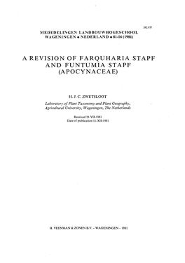 A Revision of Farquharia Stapf and Funtumia Stapf (Apocynaceae)