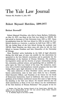 Robert Maynard Hutchins, 1899-1977