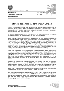 Referee Appointed for Semi-Final in London