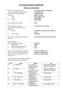 Btc Public School Puthencruz Details of the School