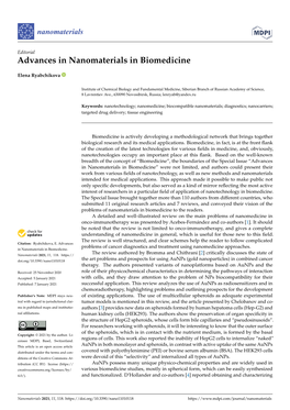 Advances in Nanomaterials in Biomedicine