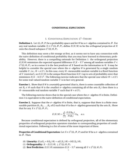 CONDITIONAL EXPECTATION Definition 1. Let (Ω,F,P)