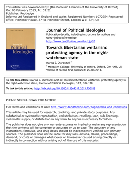 Towards Libertarian Welfarism: Protecting Agency in the Night- Watchman State Marius S