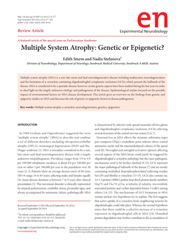 Multiple System Atrophy: Genetic Or Epigenetic?