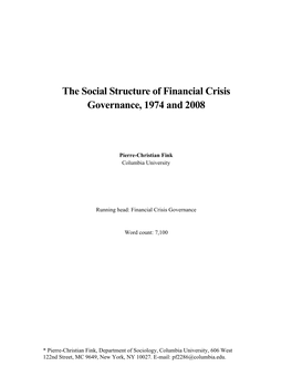 The Social Structure of Financial Crisis Governance, 1974 and 2008