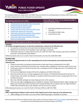 PUBLIC FLOOD UPDATE July 4, 2021 at 2:00 P.M