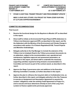 Finance and Economic Development Committee Approved the Following Directions to Staff