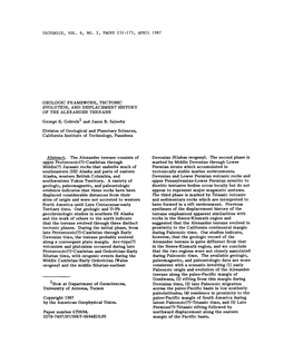 GEOLOGIC FRAMEWORK, TECTONIC EVOLUTION, and DISPLACEMENT HISTORY of the ALEXANDER TERRANE Georgee