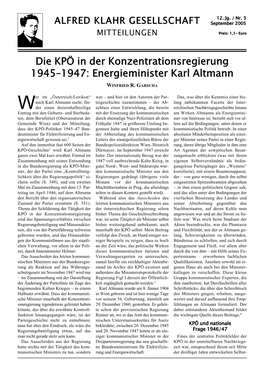 Die KPÖ in Der Konzentrationsregierung 1945–1947: Energieminister Karl Altmann WINFRIED R