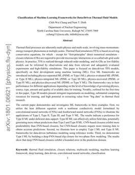 Classification of Machine Learning Frameworks for Data-Driven Thermal Fluid Models Chih-Wei Chang and Nam T
