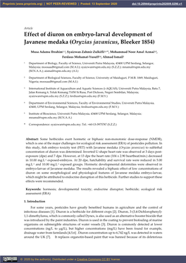 Effect of Diuron on Embryo-Larval Development of Javanese Medaka (Oryzias Javanicus, Bleeker 1854)