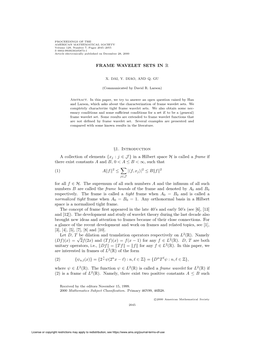 FRAME WAVELET SETS in R §1. Introduction a Collection of Elements