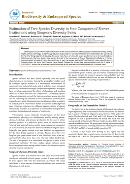 Estimation of Tree Species Diversity in Four Campuses of Roever