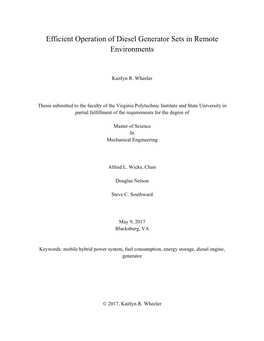 Efficient Operation of Diesel Generator Sets in Remote Environments