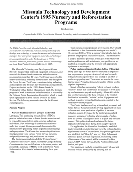 Missoula Technology and Development Center's 1995 Nursery and Reforestation Programs