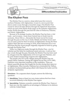 The Khyber Pass the Khyber Pass Is a Narrow, Steep-Sided Pass That Connects Northern Pakistan with Afghanistan