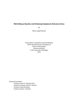 RNA Editing at Baseline and Following Endoplasmic Reticulum Stress