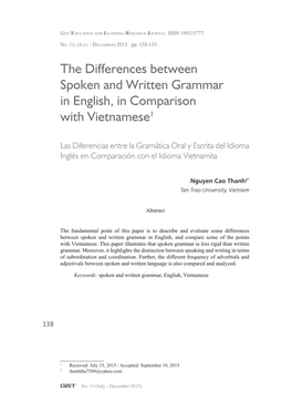 The Differences Between Spoken and Written Grammar in English, in Comparison with Vietnamese1