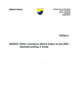 Odiok O Proraěunu Občine Vodice Za Leto 2020 - Dopolnjen Predlog, 2