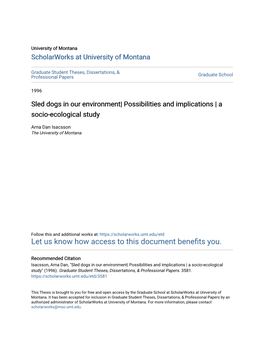 Sled Dogs in Our Environment| Possibilities and Implications | a Socio-Ecological Study