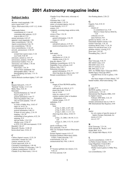 2001 Astronomy Magazine Index