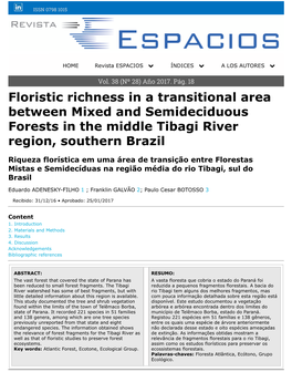 Floristic Richness in a Transitional Area Between Mixed and Semideciduous Forests in the Middle Tibagi River Region, Southern Brazil
