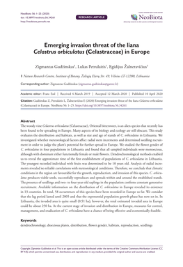 Emerging Invasion Threat of the Liana Celastrus Orbiculatus