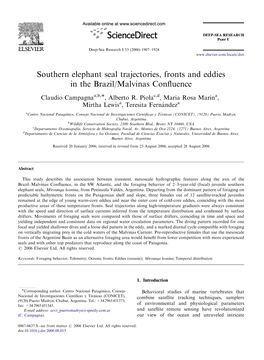 Southern Elephant Seal Trajectories, Fronts and Eddies in the Brazil/Malvinas Conﬂuence