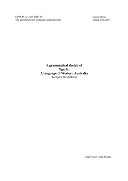 A Grammatical Sketch of Ngarla: a Language of Western Australia Torbjörn Westerlund
