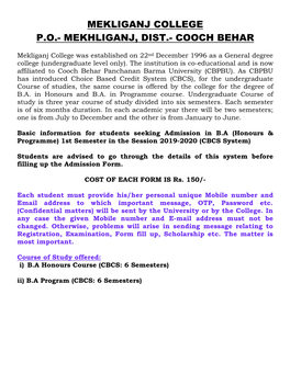 Mekliganj College P.O.- Mekhliganj, Dist.- Cooch Behar