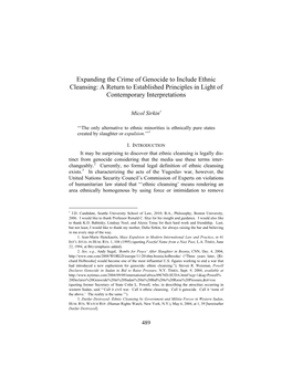 Expanding the Crime of Genocide to Include Ethnic Cleansing: a Return to Established Principles in Light of Contemporary Interpretations