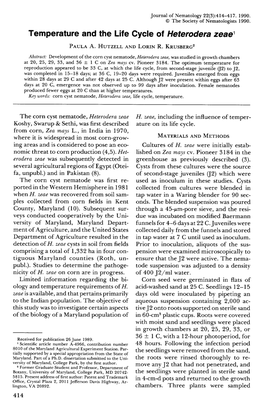 Temperature and the Life Cycle of Heterodera Zeae 1