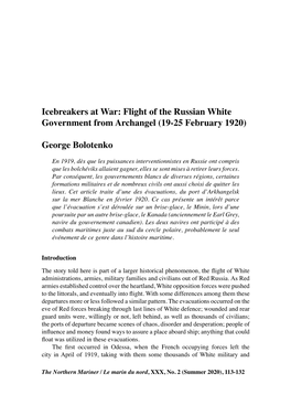 Icebreakers at War: Flight of the Russian White Government from Archangel (19-25 February 1920)