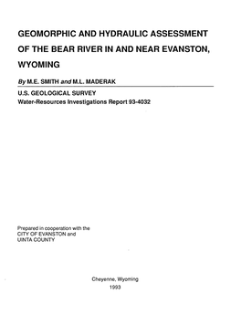 Geomorphic and Hydraulic Assessment of the Bear River in and Near Evanston, Wyoming