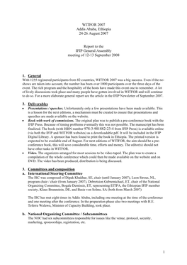 1 WITFOR 2007 Addis Ababa, Ethiopia 24-26 August 2007 Report