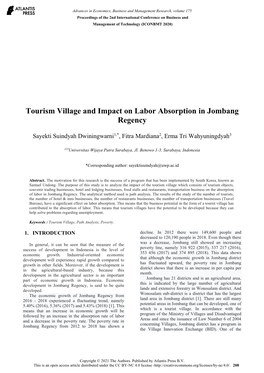 Tourism Village and Impact on Labor Absorption in Jombang Regency