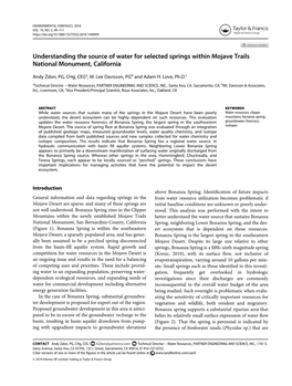 Understanding the Source of Water for Selected Springs Within Mojave Trails National Monument, California