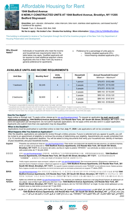 Affordable Housing for Rent 1044 Bedford Avenue 8 NEWLY CONSTRUCTED UNITS at 1044 Bedford Avenue, Brooklyn, NY 11205 Bedford Stuyvesant
