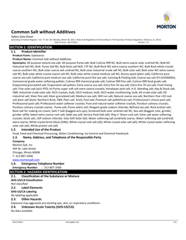 Common Salt Without Additives Safety Data Sheet According to Federal Register / Vol