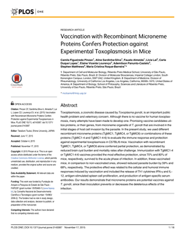 Vaccination with Recombinant Microneme Proteins Confers Protection Against Experimental Toxoplasmosis in Mice