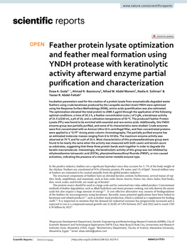 Feather Protein Lysate Optimization and Feather Meal Formation Using